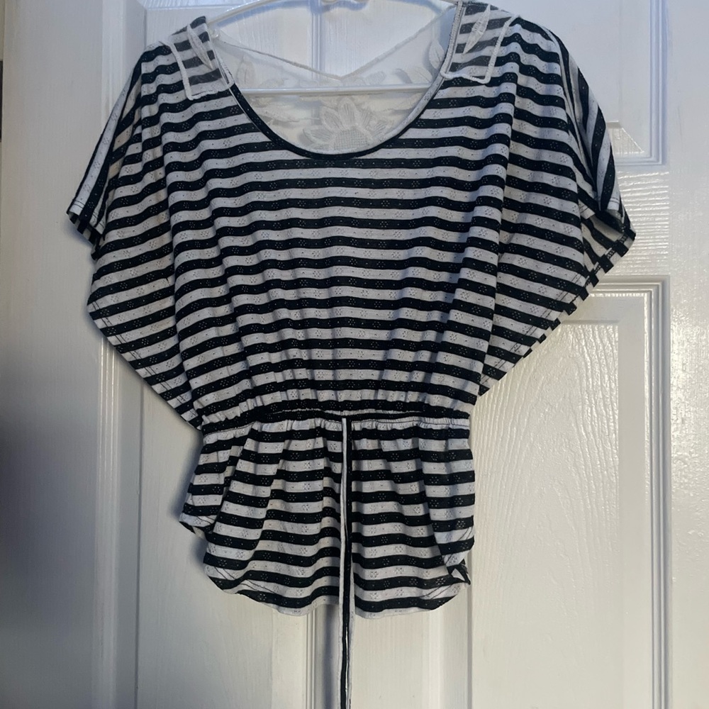 No Boundaries Black and White Striped Blouse